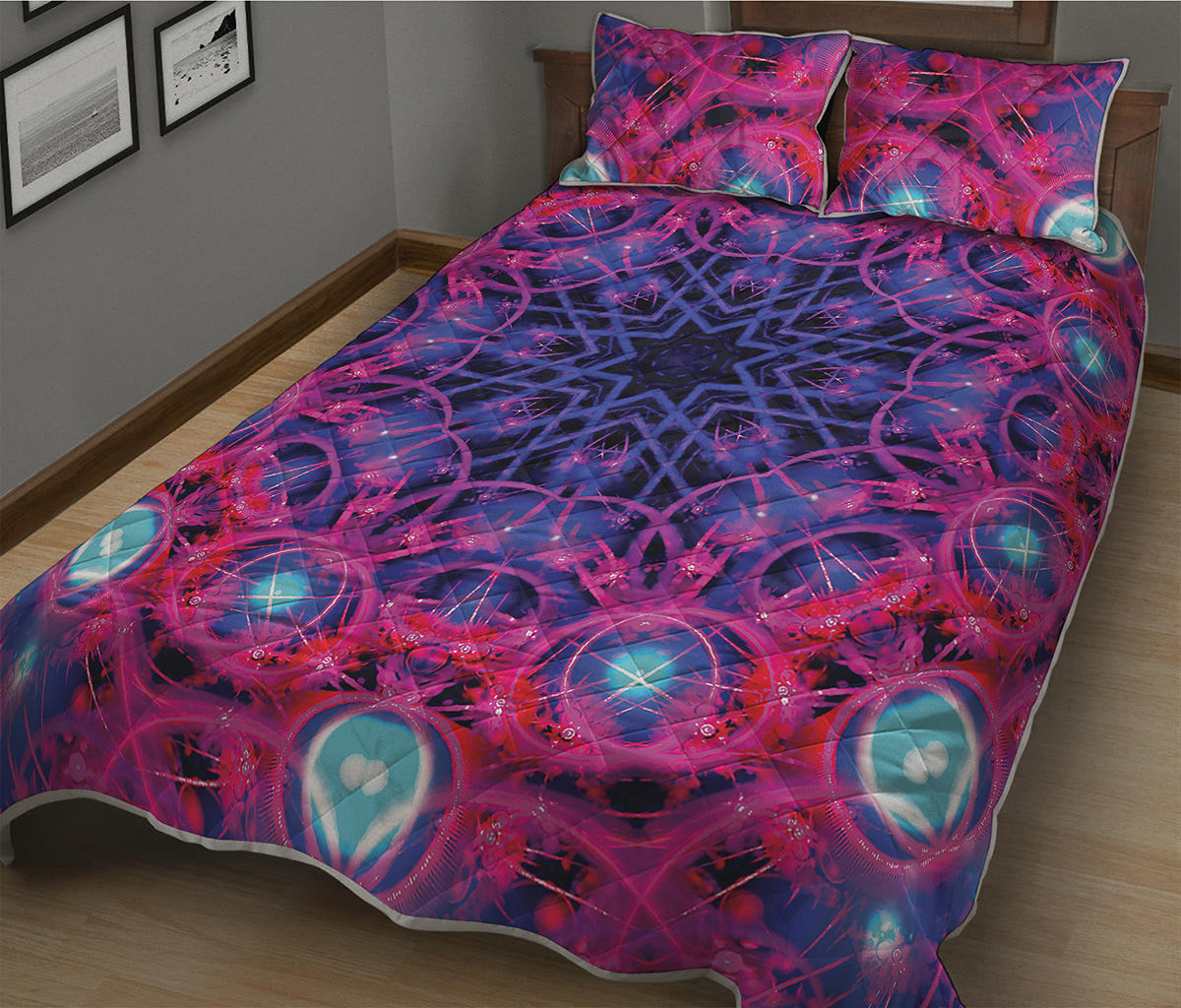 Purple And Blue Light Mandala Print Quilt Bed Set