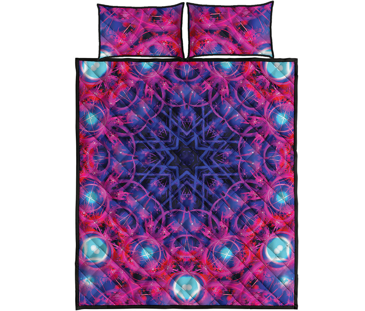 Purple And Blue Light Mandala Print Quilt Bed Set