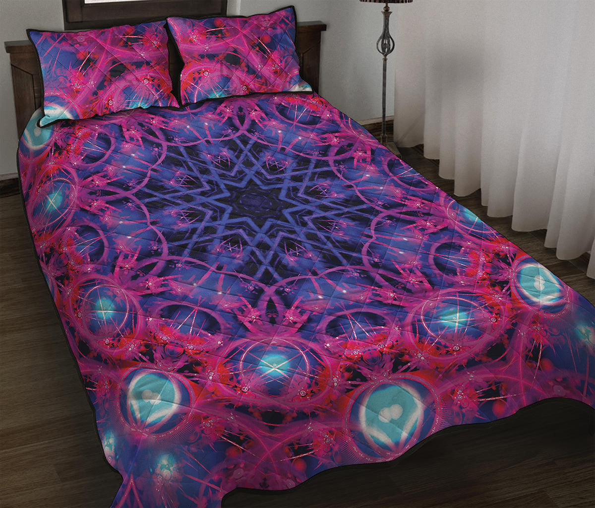 Purple And Blue Light Mandala Print Quilt Bed Set