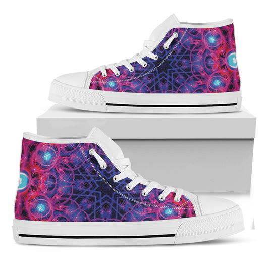 Purple And Blue Light Mandala Print White High Top Shoes
