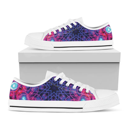 Purple And Blue Light Mandala Print White Low Top Shoes