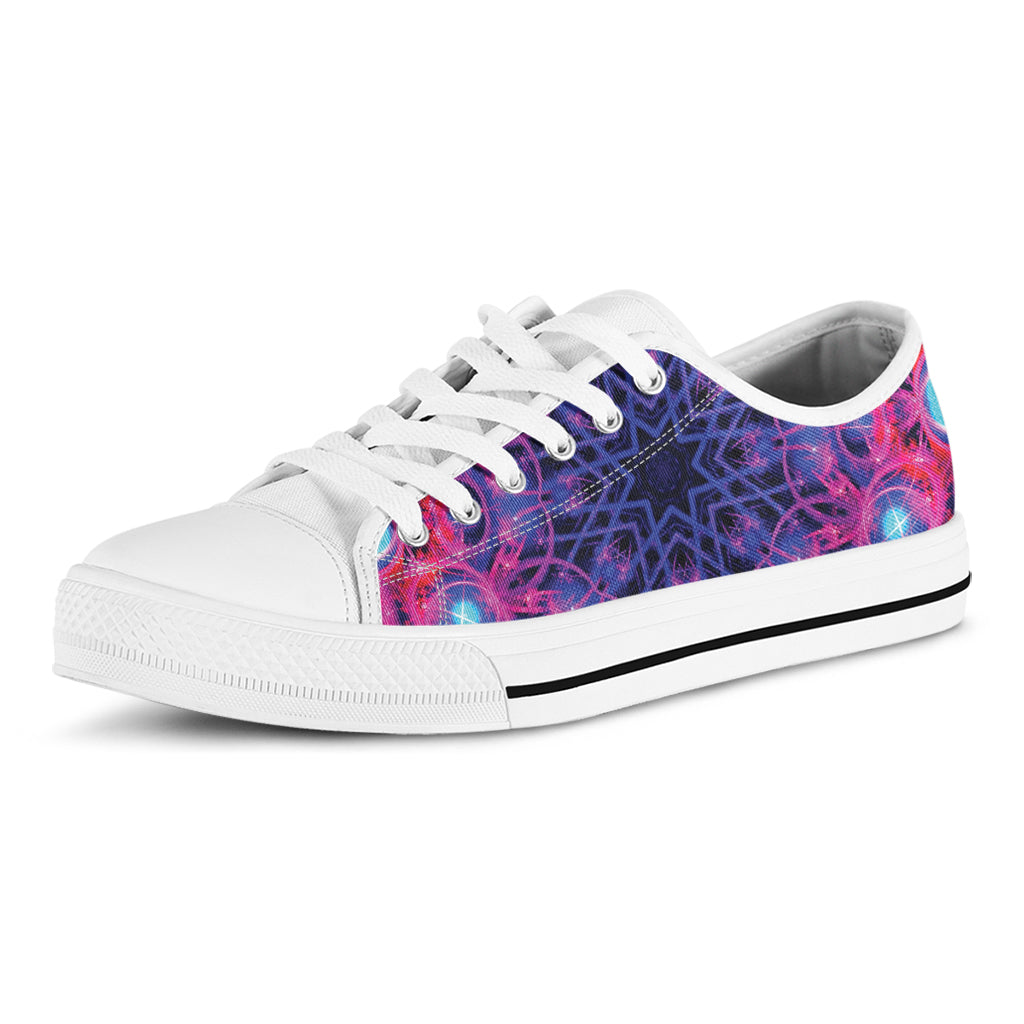 Purple And Blue Light Mandala Print White Low Top Shoes