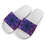 Purple And Blue Light Mandala Print White Slide Sandals
