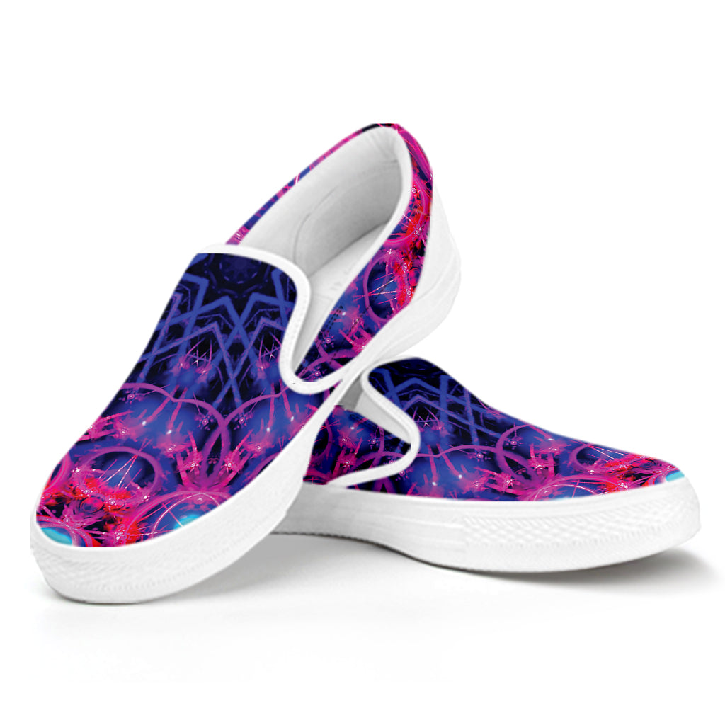 Purple And Blue Light Mandala Print White Slip On Shoes