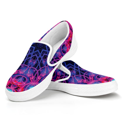 Purple And Blue Light Mandala Print White Slip On Shoes