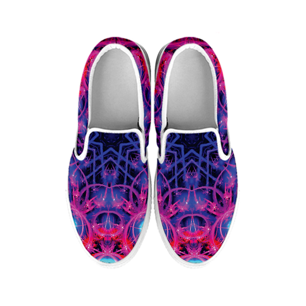 Purple And Blue Light Mandala Print White Slip On Shoes