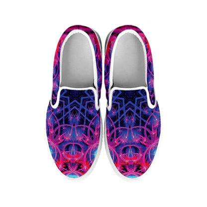 Purple And Blue Light Mandala Print White Slip On Shoes