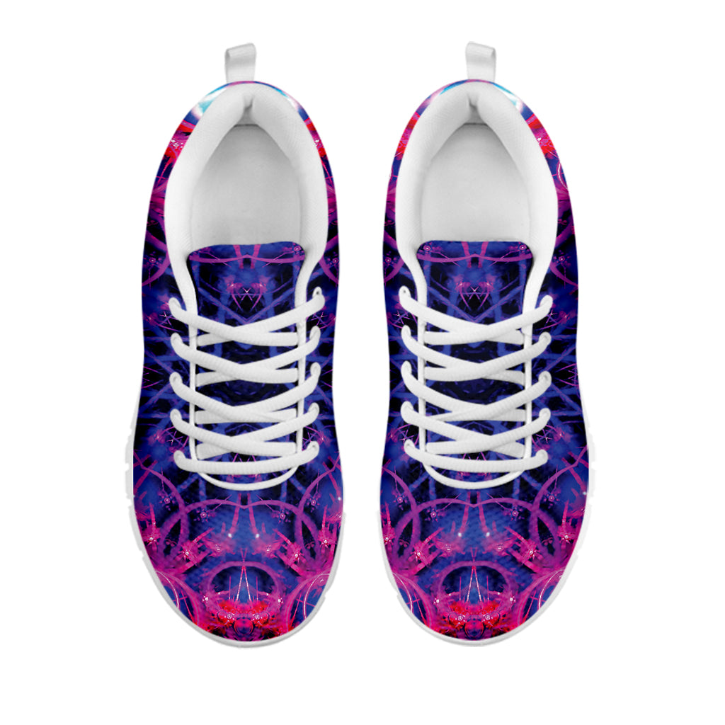 Purple And Blue Light Mandala Print White Sneakers