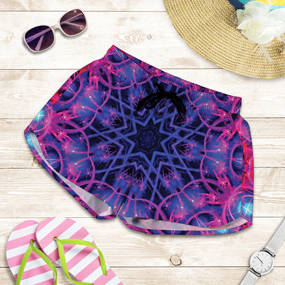 Purple And Blue Light Mandala Print Women's Shorts