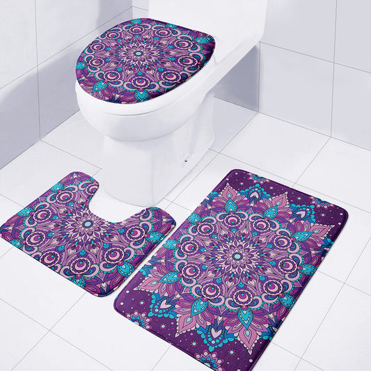 Purple And Blue Mandala Print 3 Piece Bath Mat Set