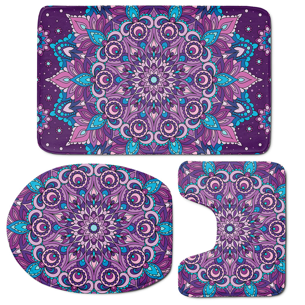 Purple And Blue Mandala Print 3 Piece Bath Mat Set