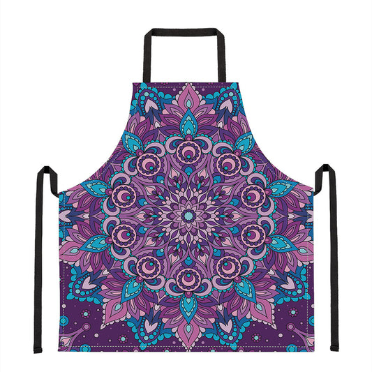 Purple And Blue Mandala Print Apron