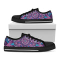 Purple And Blue Mandala Print Black Low Top Sneakers