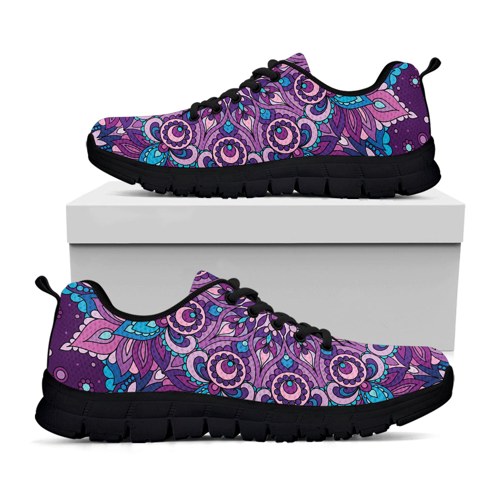 Purple And Blue Mandala Print Black Sneakers