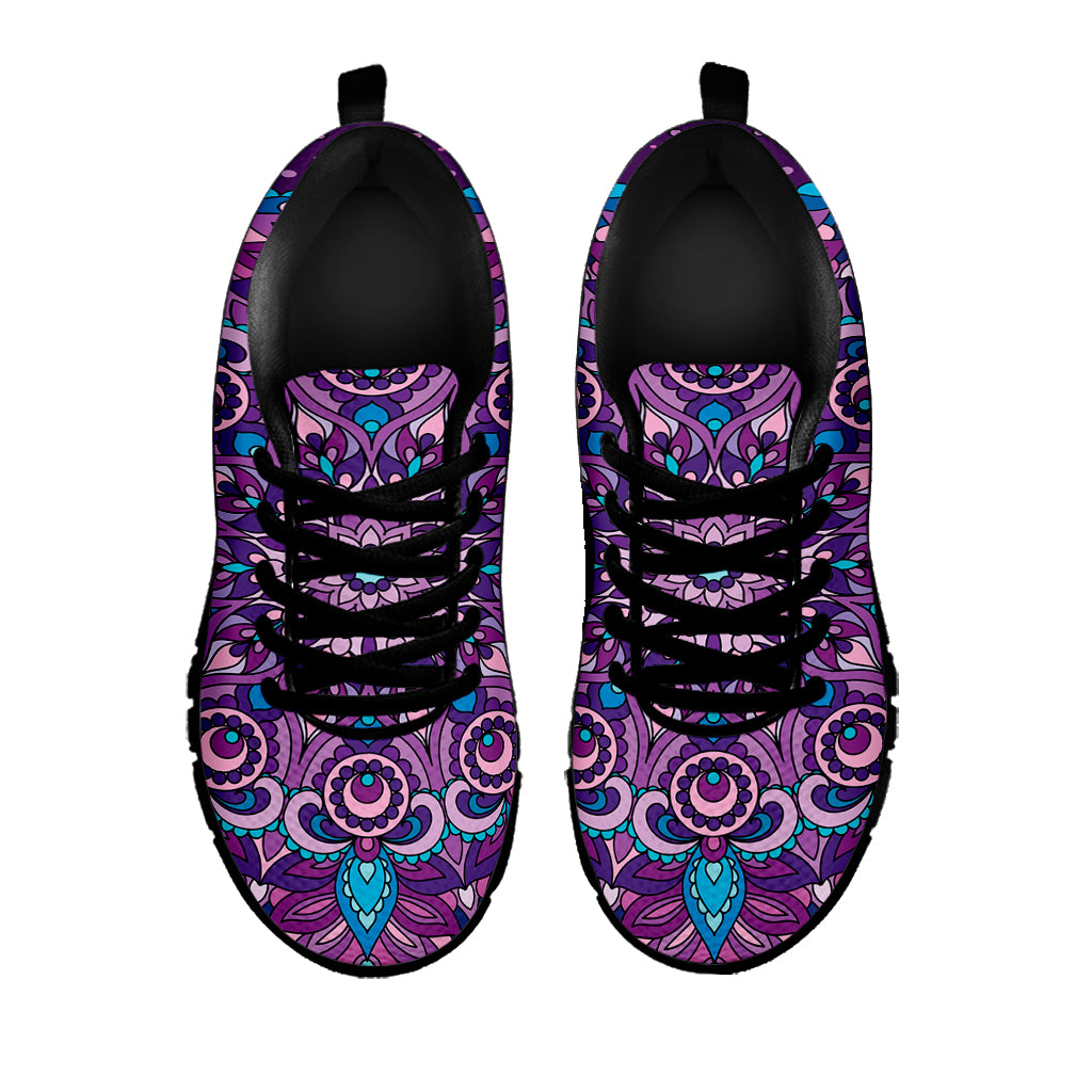 Purple And Blue Mandala Print Black Sneakers