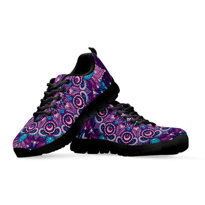 Purple And Blue Mandala Print Black Sneakers