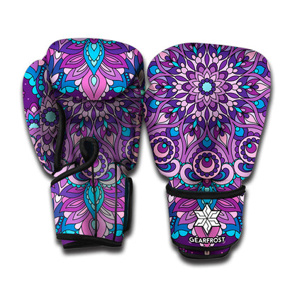 Purple And Blue Mandala Print Boxing Gloves