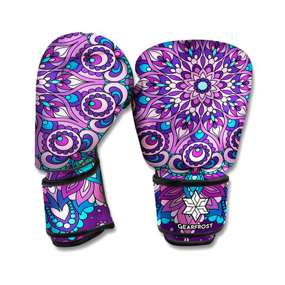 Purple And Blue Mandala Print Boxing Gloves