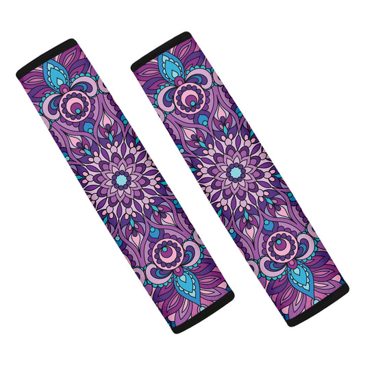 Purple And Blue Mandala Print Car Seat Belt Covers