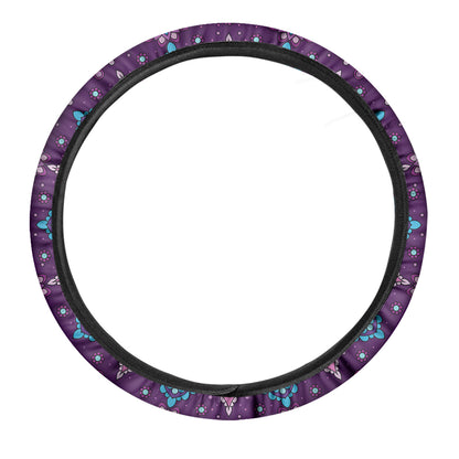 Purple And Blue Mandala Print Car Steering Wheel Cover