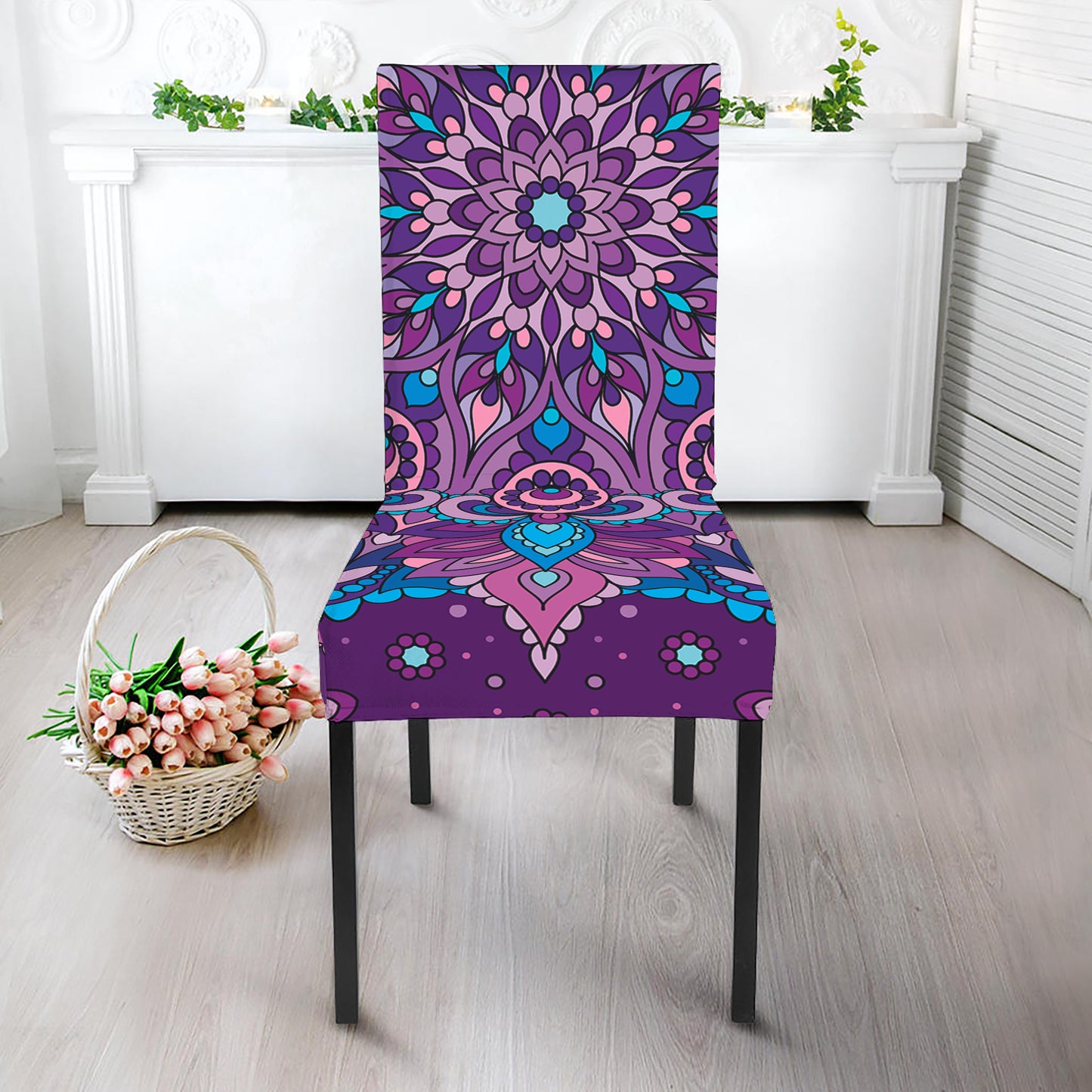 Purple And Blue Mandala Print Dining Chair Slipcover
