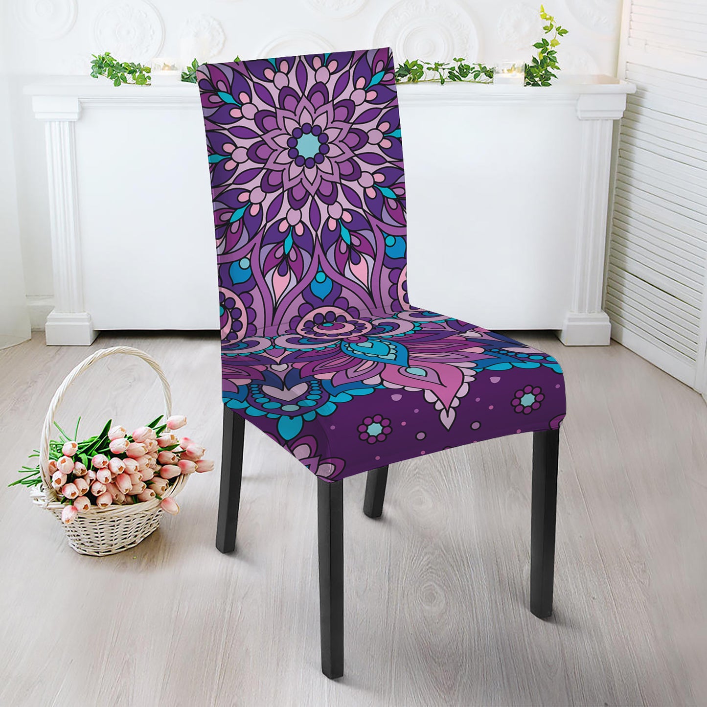 Purple And Blue Mandala Print Dining Chair Slipcover