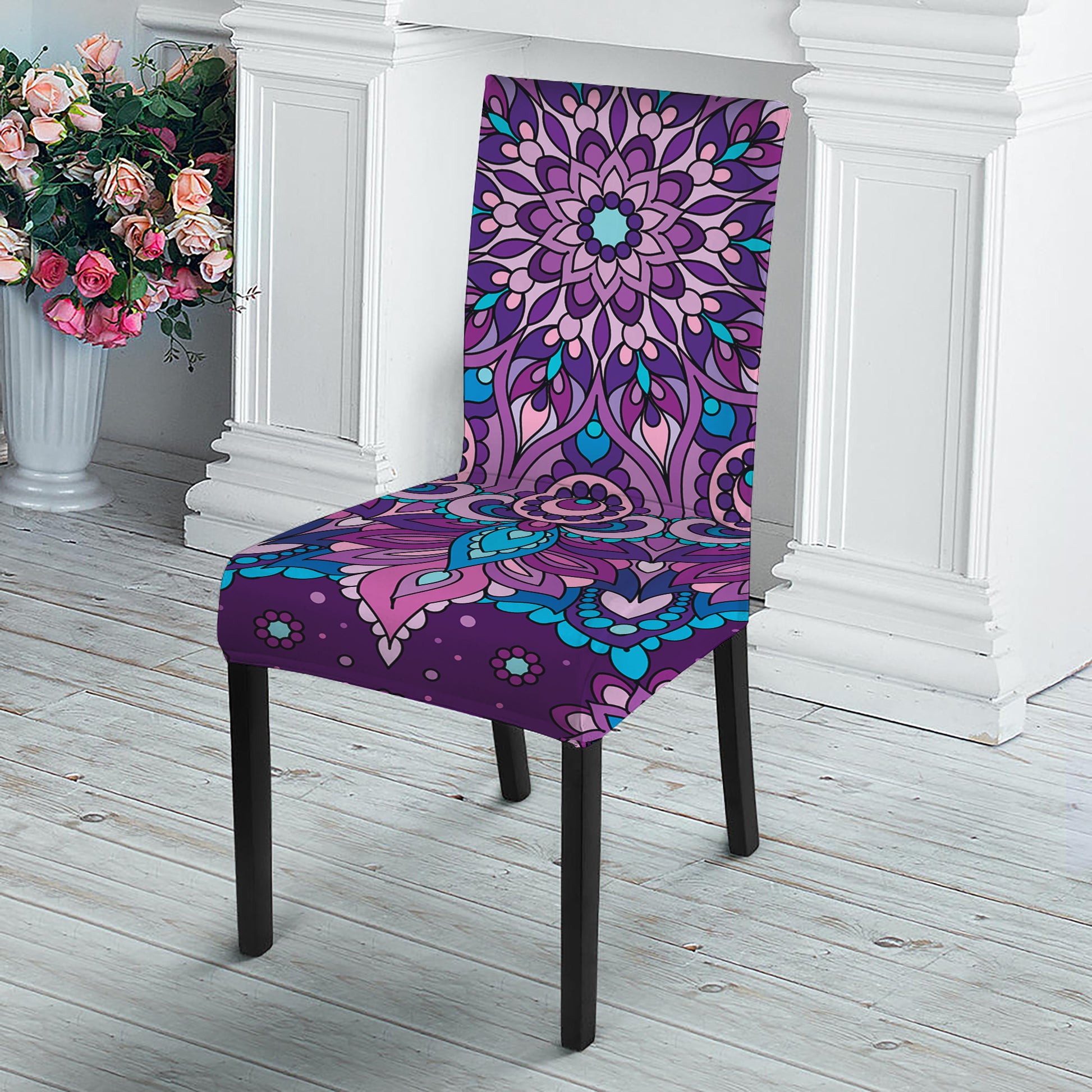 Purple And Blue Mandala Print Dining Chair Slipcover