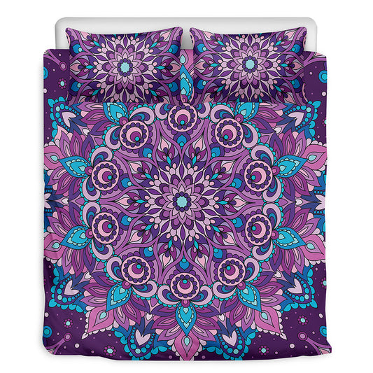 Purple And Blue Mandala Print Duvet Cover Bedding Set