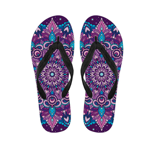 Purple And Blue Mandala Print Flip Flops