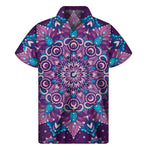 Purple And Blue Mandala Print Men's Short Sleeve Shirt