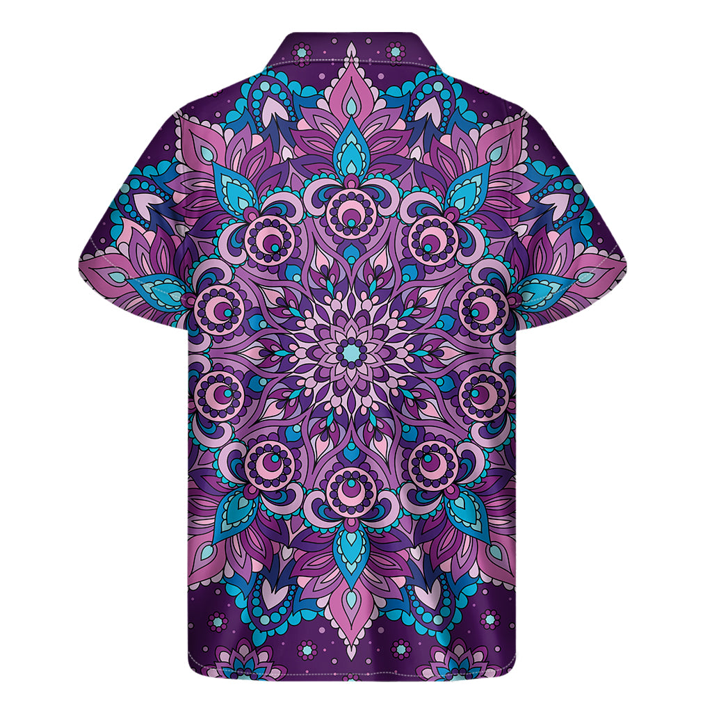 Purple And Blue Mandala Print Men's Short Sleeve Shirt