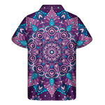 Purple And Blue Mandala Print Men's Short Sleeve Shirt