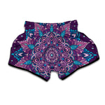 Purple And Blue Mandala Print Muay Thai Boxing Shorts