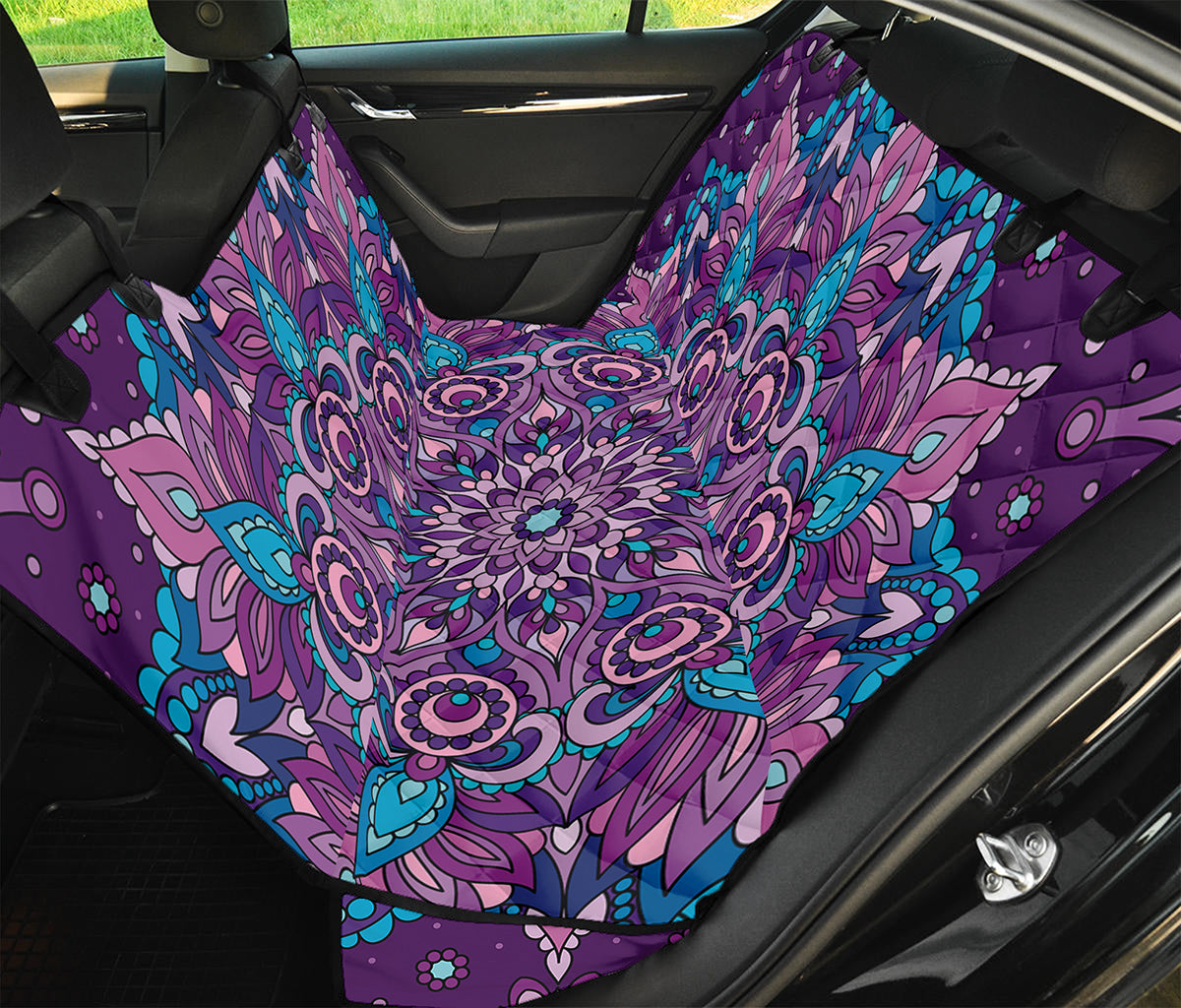Purple And Blue Mandala Print Pet Car Back Seat Cover
