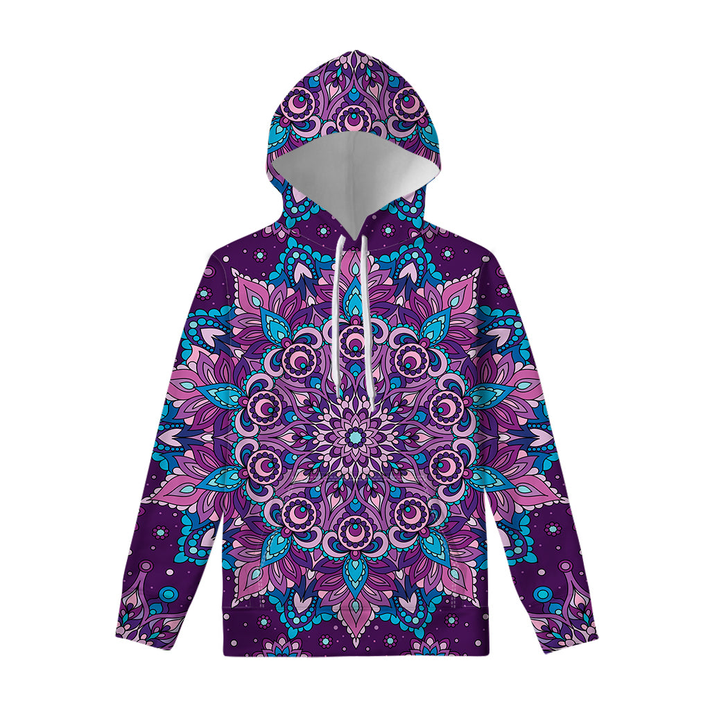 Purple And Blue Mandala Print Pullover Hoodie