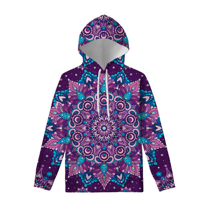 Purple And Blue Mandala Print Pullover Hoodie