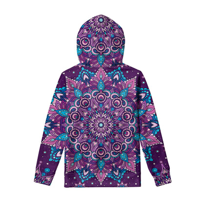 Purple And Blue Mandala Print Pullover Hoodie