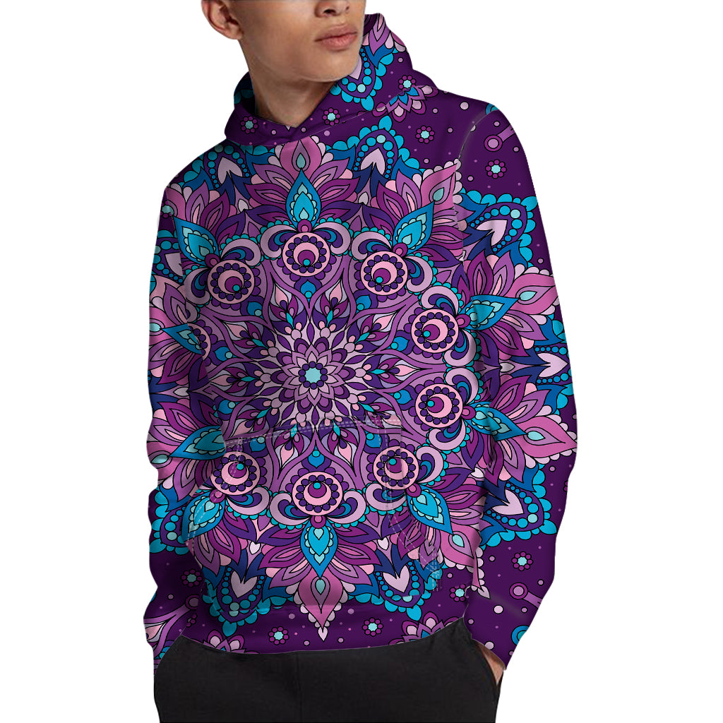 Purple And Blue Mandala Print Pullover Hoodie