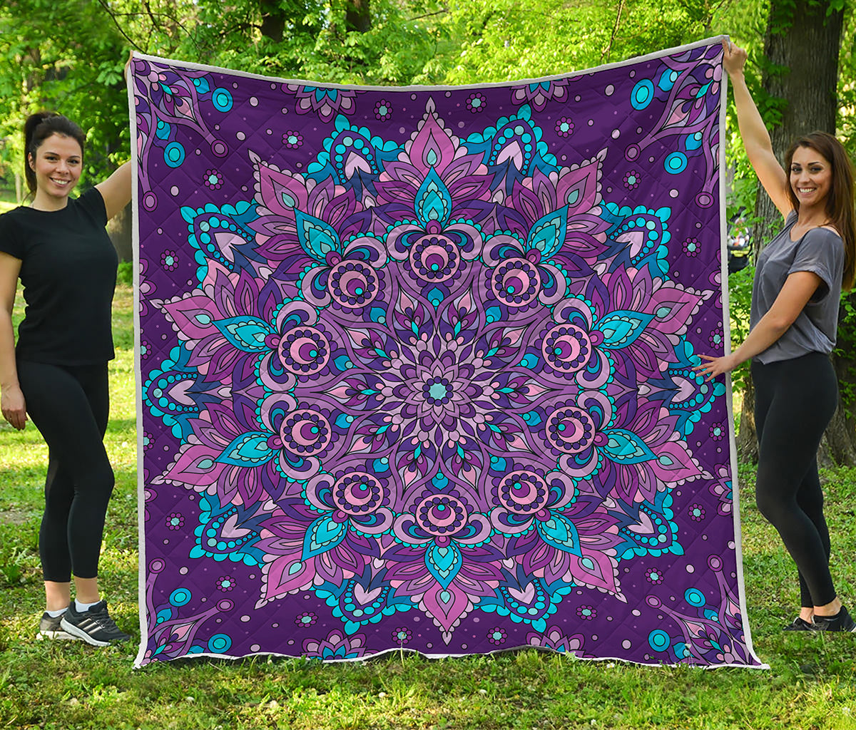 Purple And Blue Mandala Print Quilt