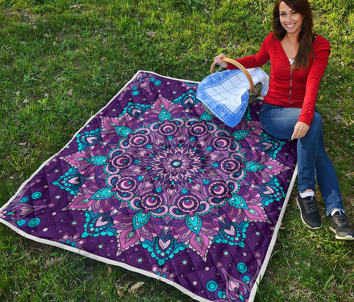 Purple And Blue Mandala Print Quilt