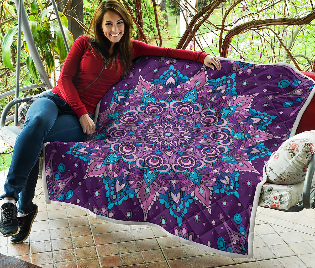 Purple And Blue Mandala Print Quilt
