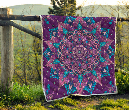 Purple And Blue Mandala Print Quilt