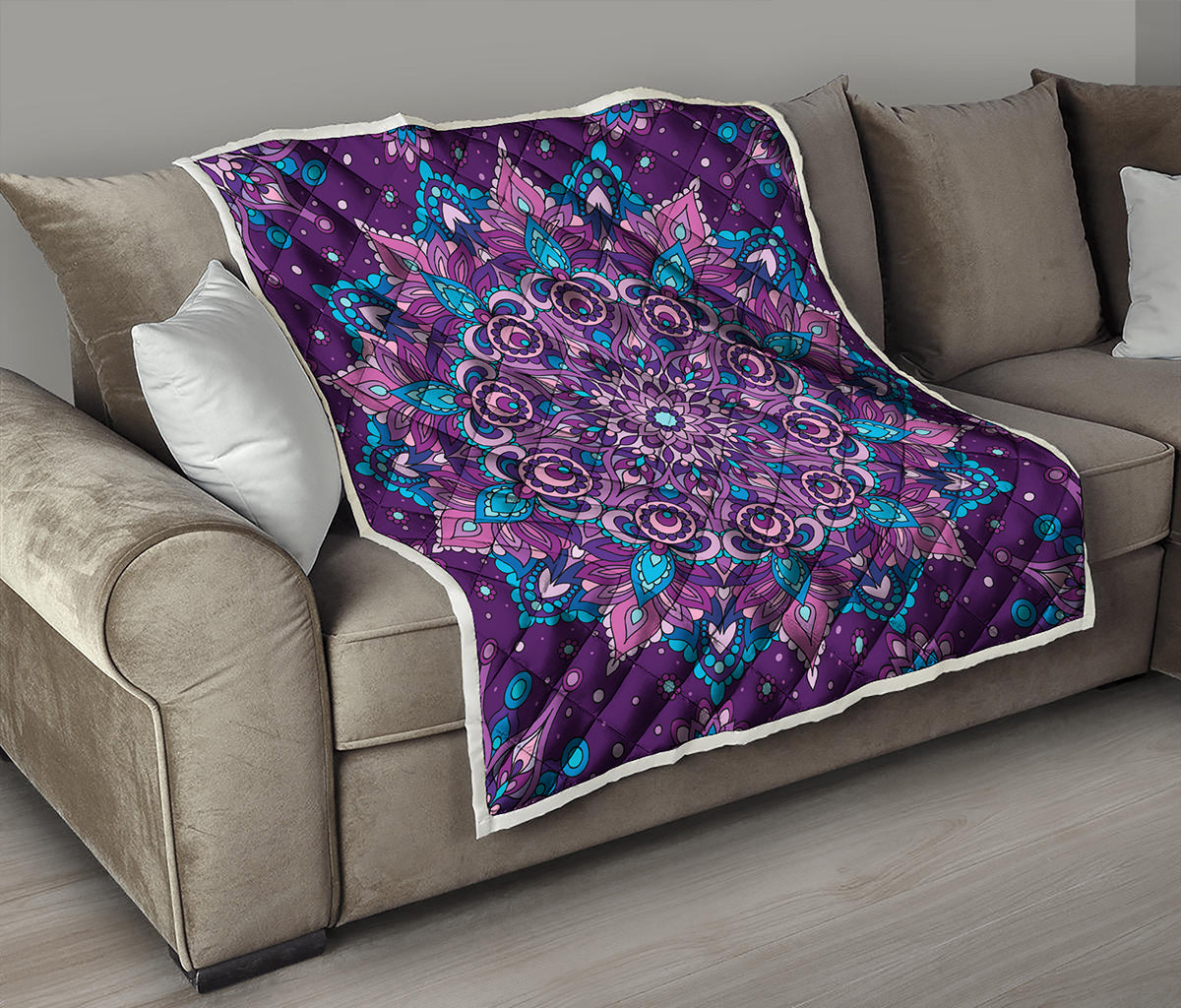 Purple And Blue Mandala Print Quilt