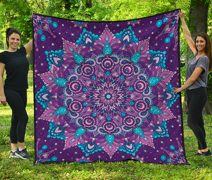 Purple And Blue Mandala Print Quilt