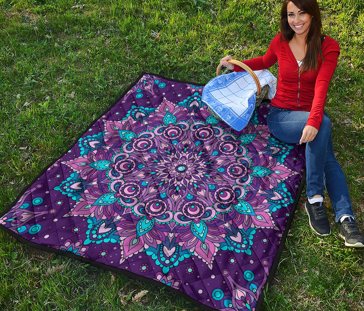 Purple And Blue Mandala Print Quilt