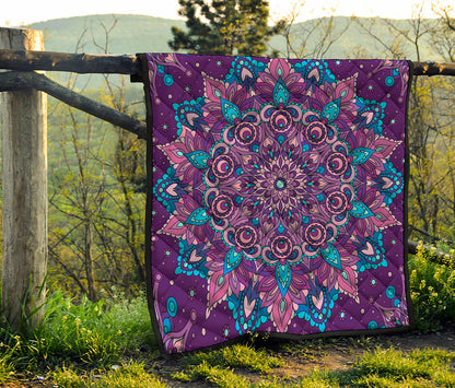 Purple And Blue Mandala Print Quilt