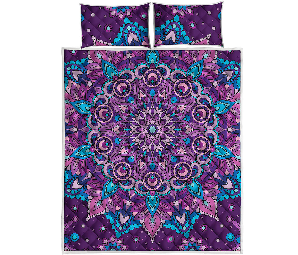 Purple And Blue Mandala Print Quilt Bed Set