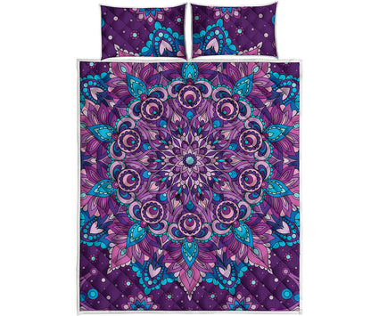 Purple And Blue Mandala Print Quilt Bed Set