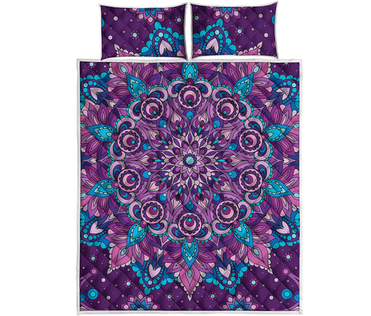 Purple And Blue Mandala Print Quilt Bed Set