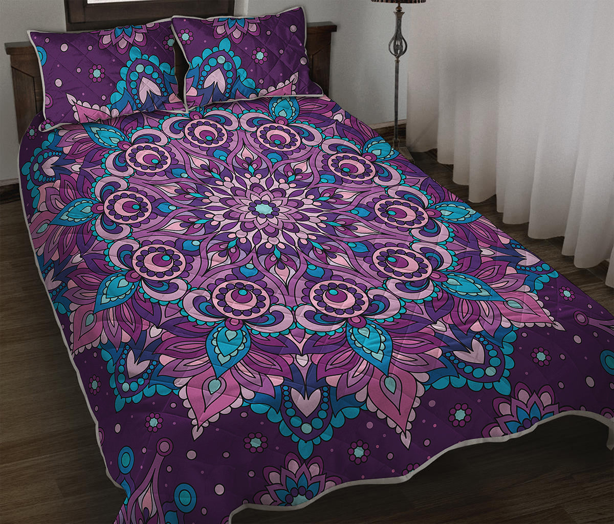 Purple And Blue Mandala Print Quilt Bed Set